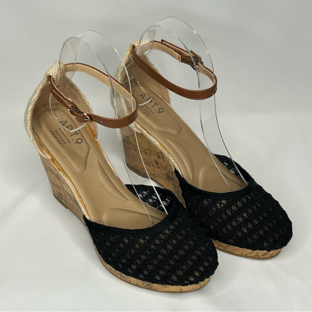 Apt. 9 Jacques ankle strap black cork wedge sandal, 6 - Picture 2 of 12